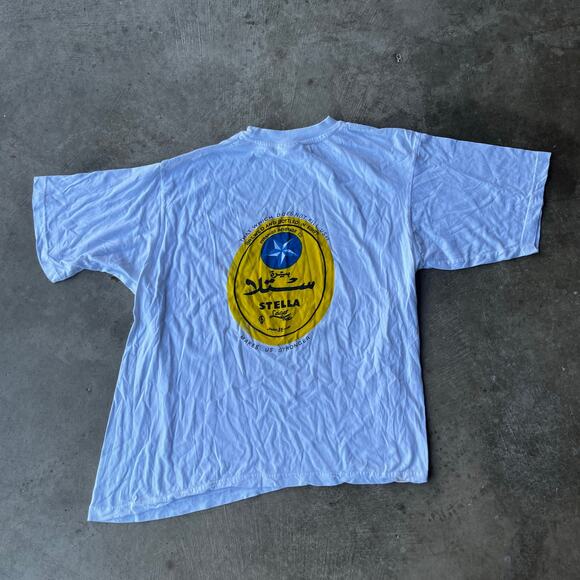 VINTAGE STELLA BEER PROMO EGYPTIAN SAGER SHIRT MENS XL WHITE 90S - Picture 1 of 5